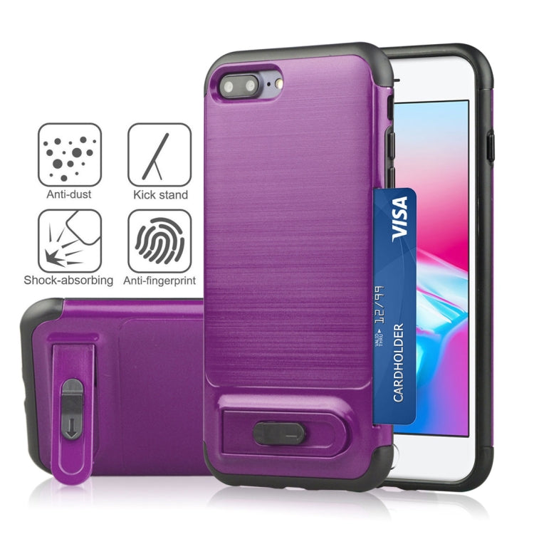 For iPhone 8 Plus & 7 Plus Brushed Texture TPU+PC Protective Back Case with Holder & Card Slot