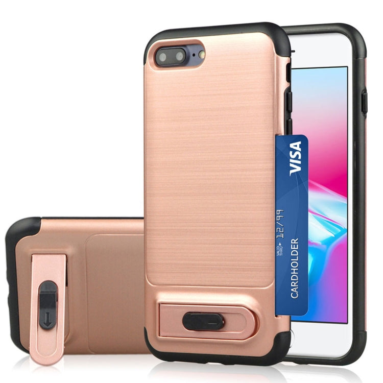 For iPhone 8 Plus & 7 Plus Brushed Texture TPU+PC Protective Back Case with Holder & Card Slot