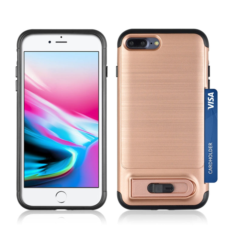 For iPhone 8 Plus & 7 Plus Brushed Texture TPU+PC Protective Back Case with Holder & Card Slot
