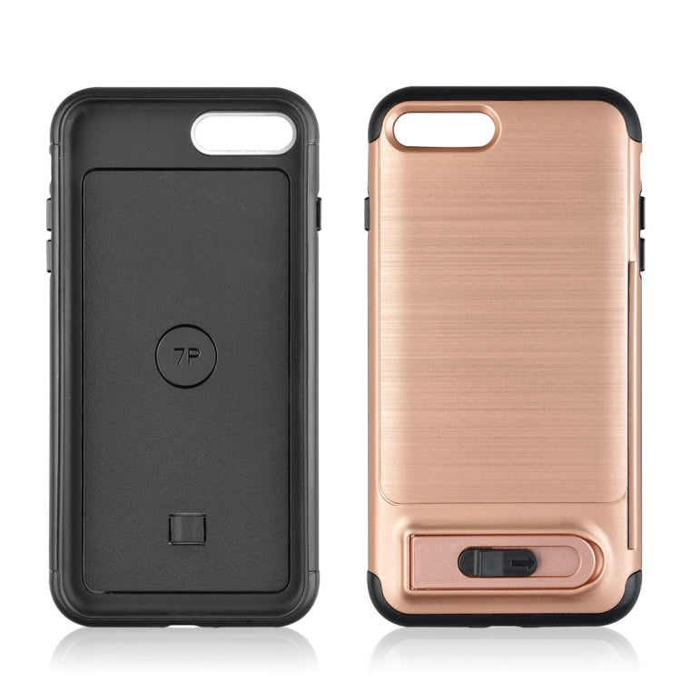 For iPhone 8 Plus & 7 Plus Brushed Texture TPU+PC Protective Back Case with Holder & Card Slot