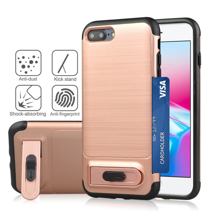 For iPhone 8 Plus & 7 Plus Brushed Texture TPU+PC Protective Back Case with Holder & Card Slot