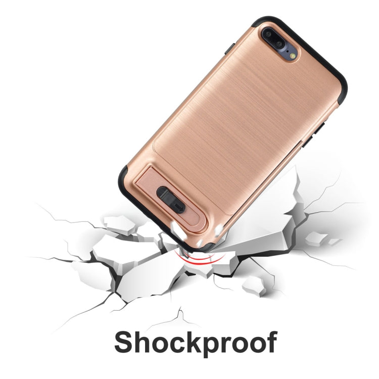 For iPhone 8 Plus & 7 Plus Brushed Texture TPU+PC Protective Back Case with Holder & Card Slot