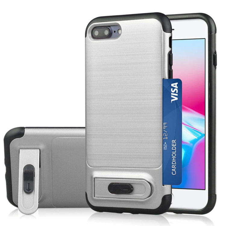 For iPhone 8 Plus & 7 Plus Brushed Texture TPU+PC Protective Back Case with Holder & Card Slot