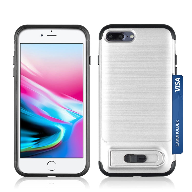 For iPhone 8 Plus & 7 Plus Brushed Texture TPU+PC Protective Back Case with Holder & Card Slot