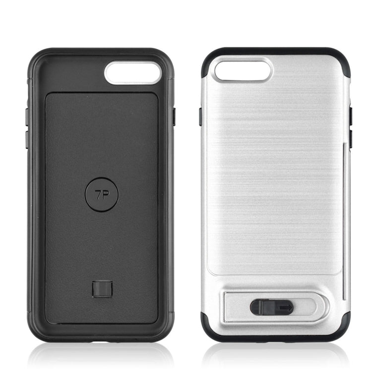 For iPhone 8 Plus & 7 Plus Brushed Texture TPU+PC Protective Back Case with Holder & Card Slot
