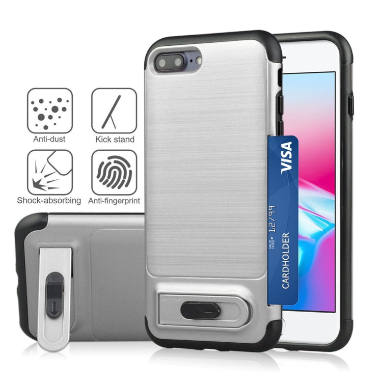 For iPhone 8 Plus & 7 Plus Brushed Texture TPU+PC Protective Back Case with Holder & Card Slot