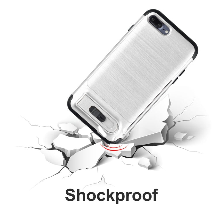 For iPhone 8 Plus & 7 Plus Brushed Texture TPU+PC Protective Back Case with Holder & Card Slot