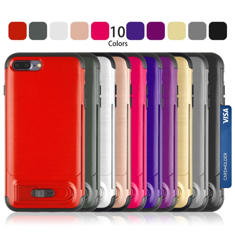 For iPhone 8 Plus & 7 Plus Brushed Texture TPU+PC Protective Back Case with Holder & Card Slot