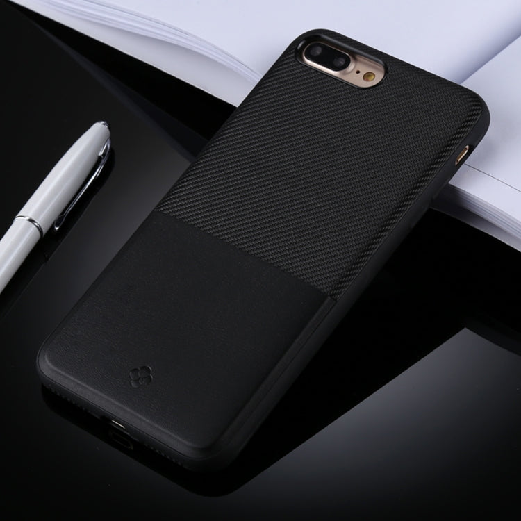 TOTUDESIGN for iPhone 8 Plus & 7 Plus TPU + Carbon Fibre Skin Dropproof Protective Back Cover Case with Card Slot(Black)
