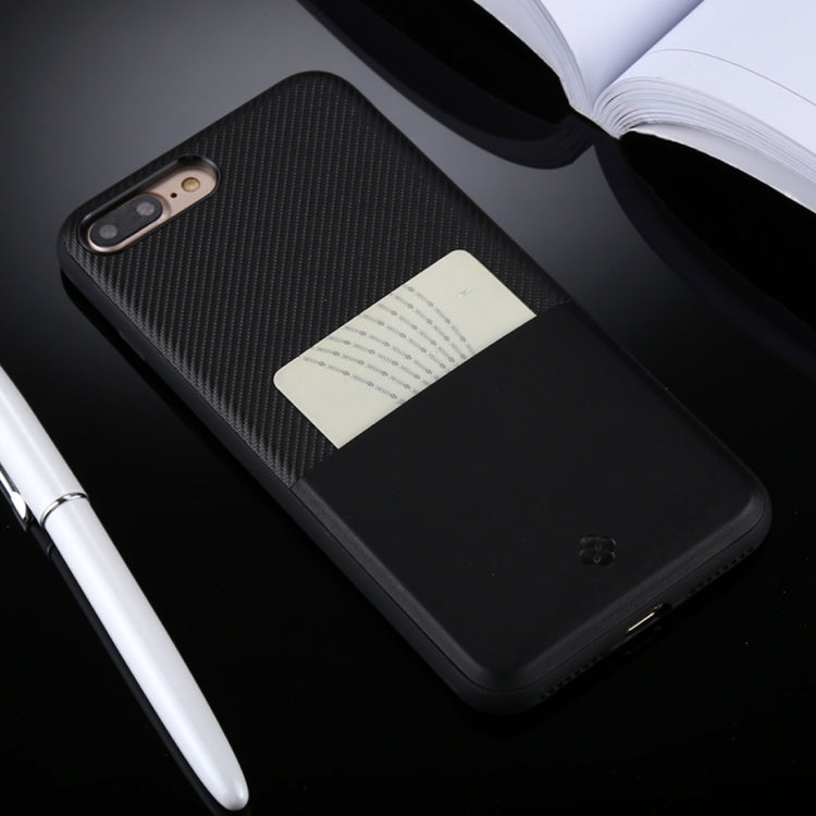 TOTUDESIGN for iPhone 8 Plus & 7 Plus TPU + Carbon Fibre Skin Dropproof Protective Back Cover Case with Card Slot(Black)