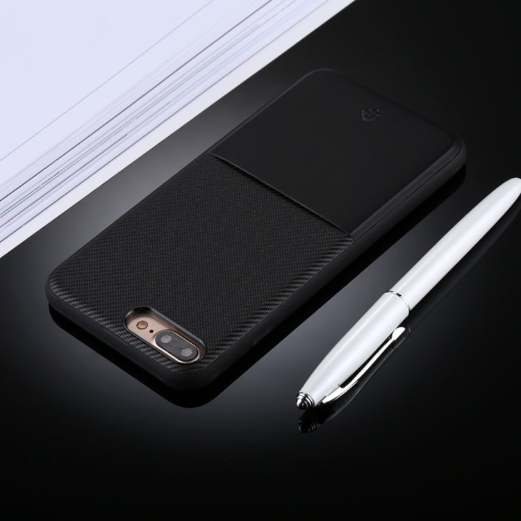 TOTUDESIGN for iPhone 8 Plus & 7 Plus TPU + Carbon Fibre Skin Dropproof Protective Back Cover Case with Card Slot(Black)
