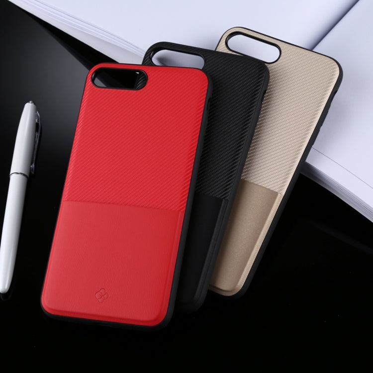 TOTUDESIGN for iPhone 8 Plus & 7 Plus TPU + Carbon Fibre Skin Dropproof Protective Back Cover Case with Card Slot(Black)