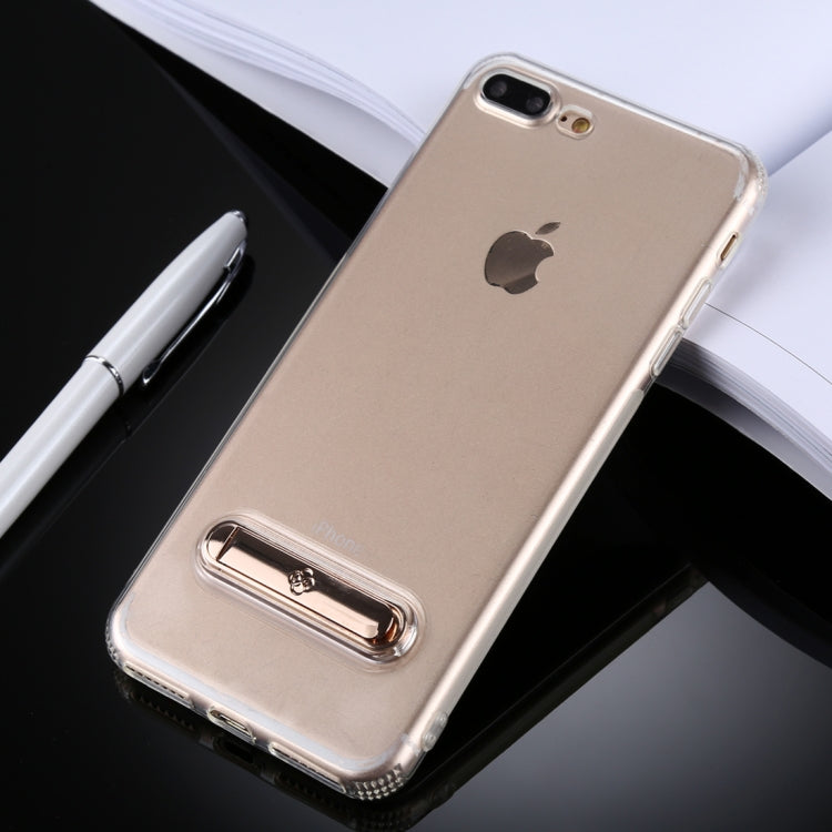 TOTUDESIGN for iPhone 8 Plus & 7 Plus TPU + PC Dropproof Transparent Protective Back Cover Case with Electroplating Magnetic Holder(Gold)