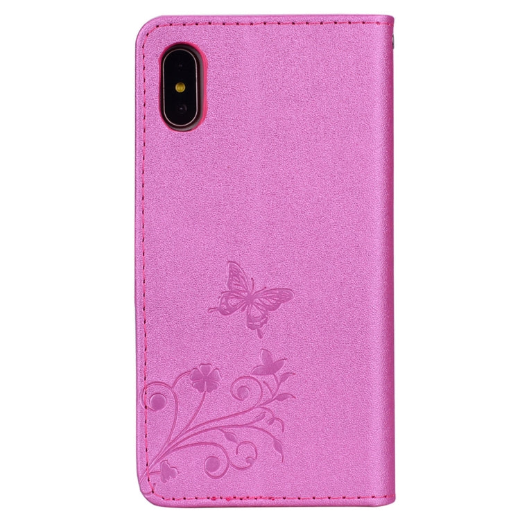 For iPhone X / XS Floral Butterfly Pattern Horizontal Flip Leather Case with Mirror & Card Slot & Holder & Wallet & Lanyard