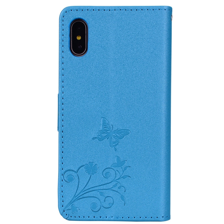 For iPhone X / XS Floral Butterfly Pattern Horizontal Flip Leather Case with Mirror & Card Slot & Holder & Wallet & Lanyard
