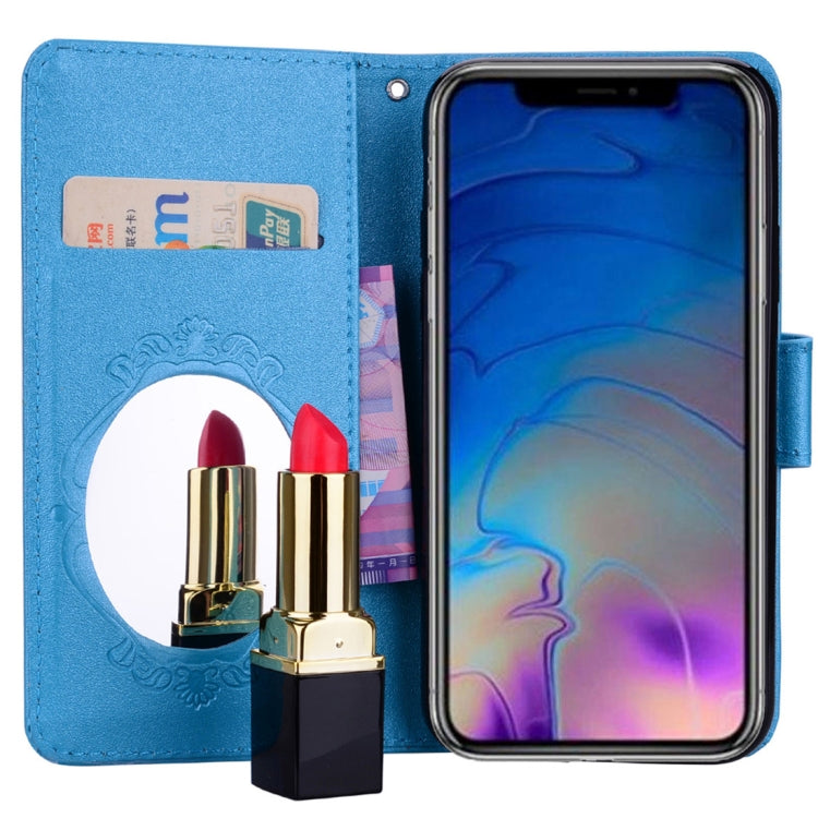 For iPhone X / XS Floral Butterfly Pattern Horizontal Flip Leather Case with Mirror & Card Slot & Holder & Wallet & Lanyard