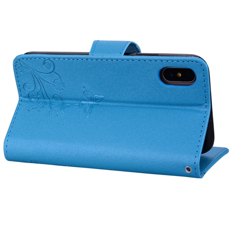 For iPhone X / XS Floral Butterfly Pattern Horizontal Flip Leather Case with Mirror & Card Slot & Holder & Wallet & Lanyard