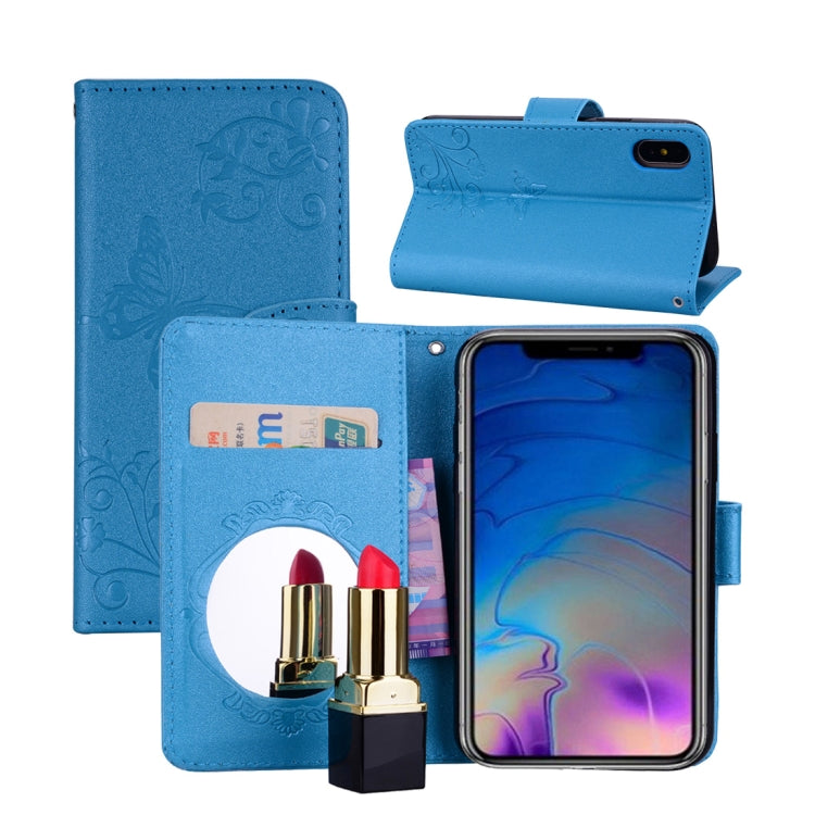 For iPhone X / XS Floral Butterfly Pattern Horizontal Flip Leather Case with Mirror & Card Slot & Holder & Wallet & Lanyard