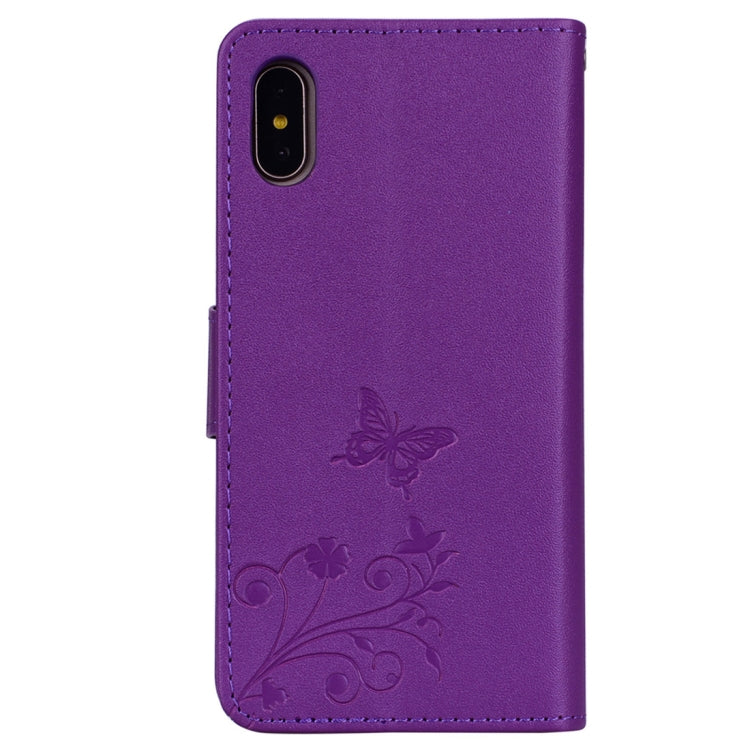 For iPhone X / XS Floral Butterfly Pattern Horizontal Flip Leather Case with Mirror & Card Slot & Holder & Wallet & Lanyard