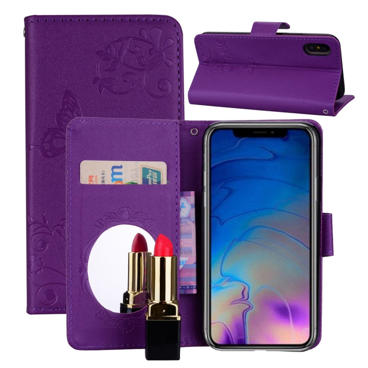 For iPhone X / XS Floral Butterfly Pattern Horizontal Flip Leather Case with Mirror & Card Slot & Holder & Wallet & Lanyard