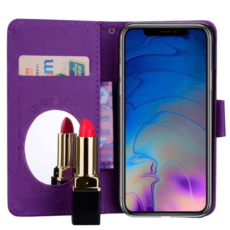 For iPhone X / XS Floral Butterfly Pattern Horizontal Flip Leather Case with Mirror & Card Slot & Holder & Wallet & Lanyard