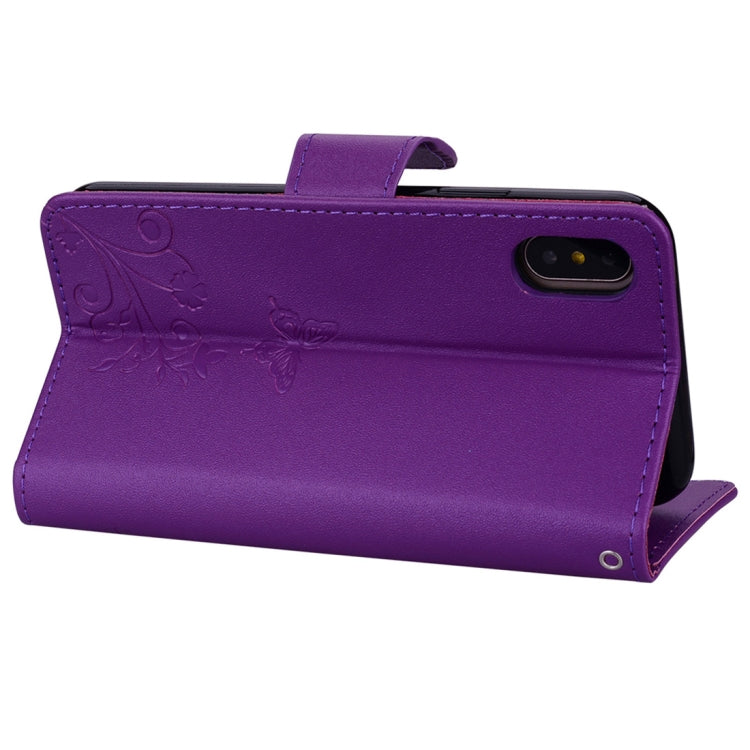 For iPhone X / XS Floral Butterfly Pattern Horizontal Flip Leather Case with Mirror & Card Slot & Holder & Wallet & Lanyard