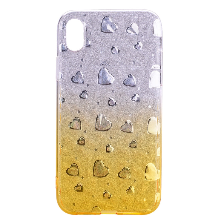 For iPhone XR Heart Pattern Diamond Texture TPU Protector Back Cover Case