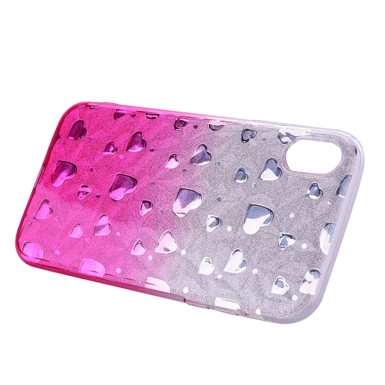 For iPhone XR Heart Pattern Diamond Texture TPU Protector Back Cover Case