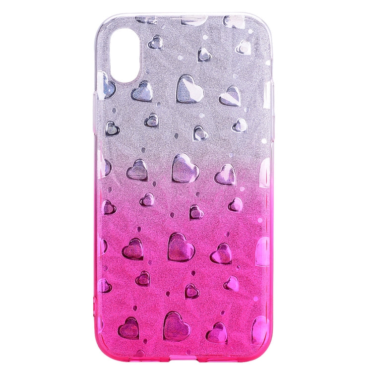 For iPhone XR Heart Pattern Diamond Texture TPU Protector Back Cover Case