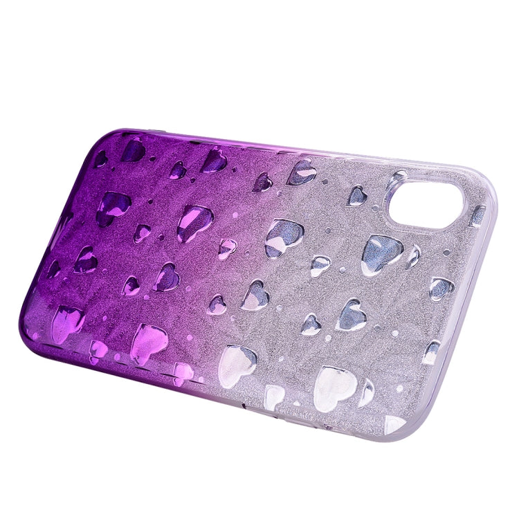 For iPhone XR Heart Pattern Diamond Texture TPU Protector Back Cover Case