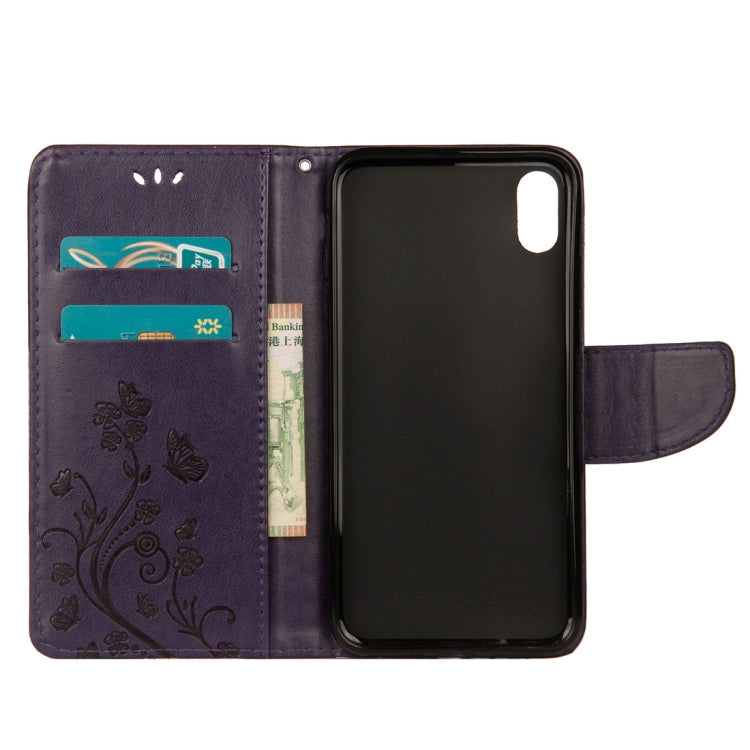 For iPhone XR Embossed Butterfly Pattern Horizontal Flip Leather Case with Card Slot & Holder & Wallet & Lanyard