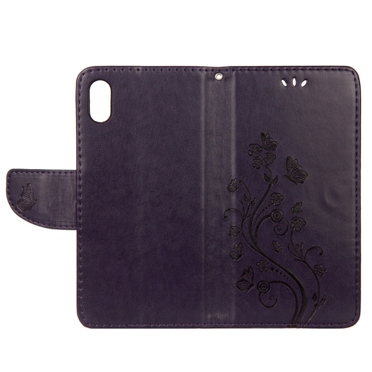For iPhone XR Embossed Butterfly Pattern Horizontal Flip Leather Case with Card Slot & Holder & Wallet & Lanyard