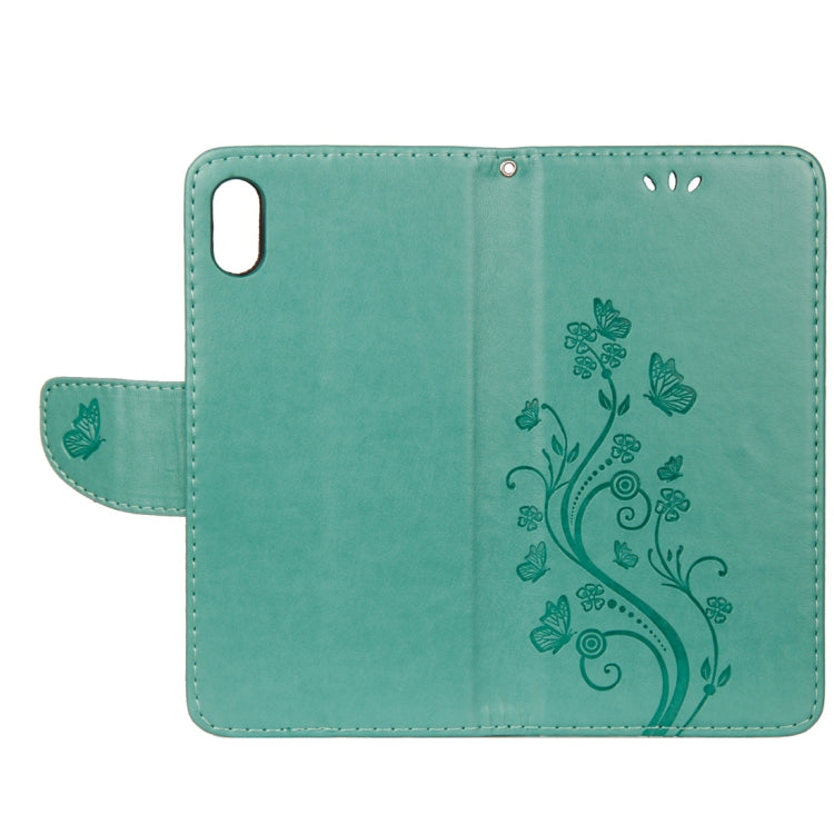 For iPhone XR Embossed Butterfly Pattern Horizontal Flip Leather Case with Card Slot & Holder & Wallet & Lanyard