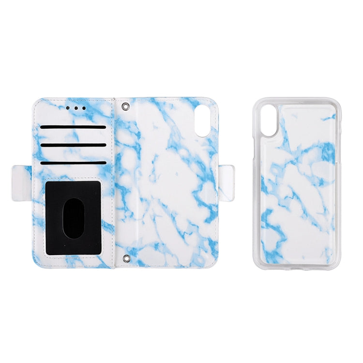 For iPhone XS Max Detachable Marble Pattern TPU+PU Leather Case with Card Slot & Wallet & Lanyard