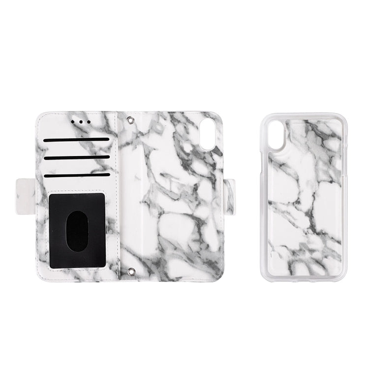 For iPhone XR Detachable Marble Pattern TPU+PU Leather Case with Card Slot & Wallet & Lanyard