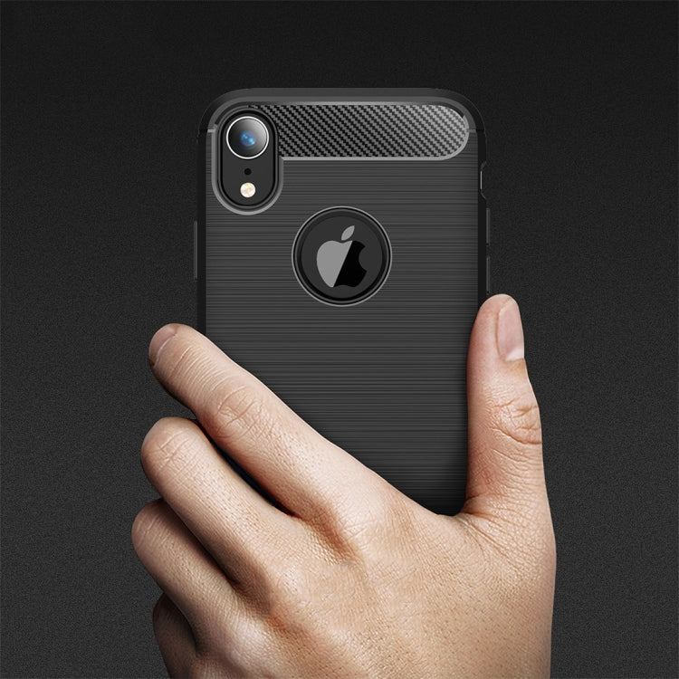 For iPhone XR Brushed Texture Carbon Fiber Shockproof TPU Protective Back Case