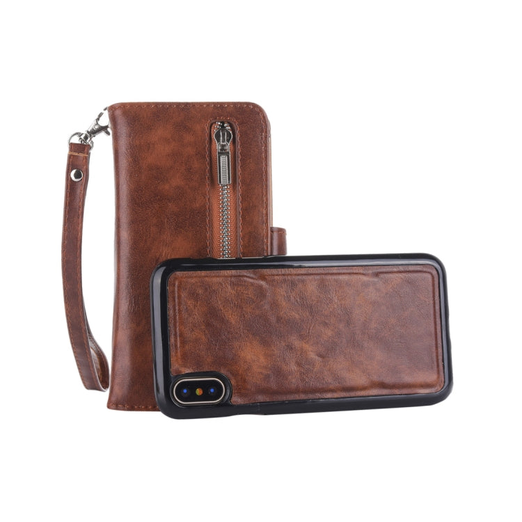 For iPhone X / XS 2 in 1 Zipper Pattern PU+ TPU Leather Case with Card Slot & Wallet & Photo Frame