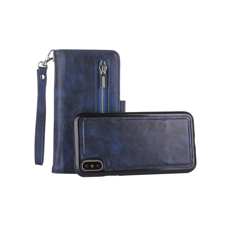 For iPhone X / XS 2 in 1 Zipper Pattern PU+ TPU Leather Case with Card Slot & Wallet & Photo Frame