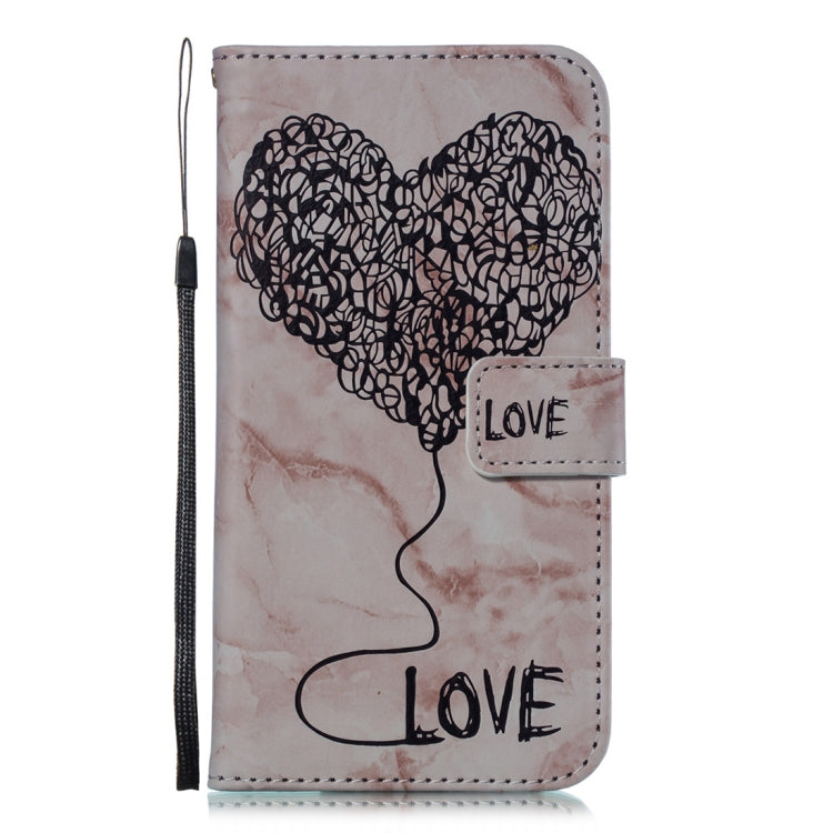 For iPhone X / XS Heart + Marble Pattern Horizontal Flip Leather Case with Holder & Card Slots & Wallet & Lanyard