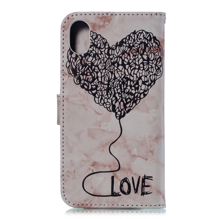 For iPhone X / XS Heart + Marble Pattern Horizontal Flip Leather Case with Holder & Card Slots & Wallet & Lanyard