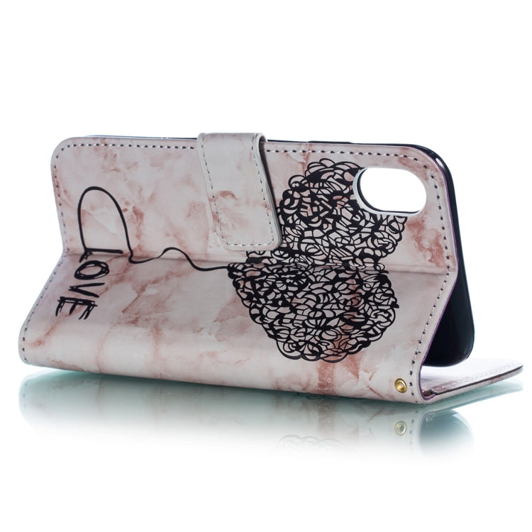 For iPhone X / XS Heart + Marble Pattern Horizontal Flip Leather Case with Holder & Card Slots & Wallet & Lanyard