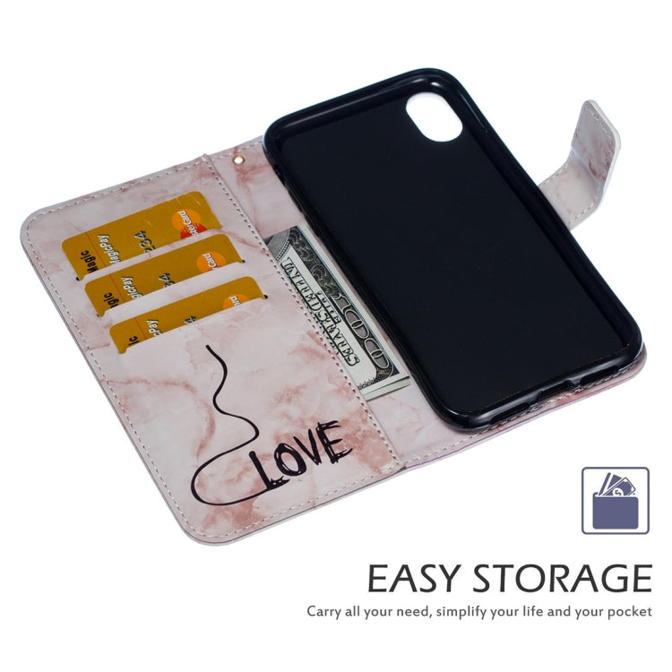 For iPhone X / XS Heart + Marble Pattern Horizontal Flip Leather Case with Holder & Card Slots & Wallet & Lanyard