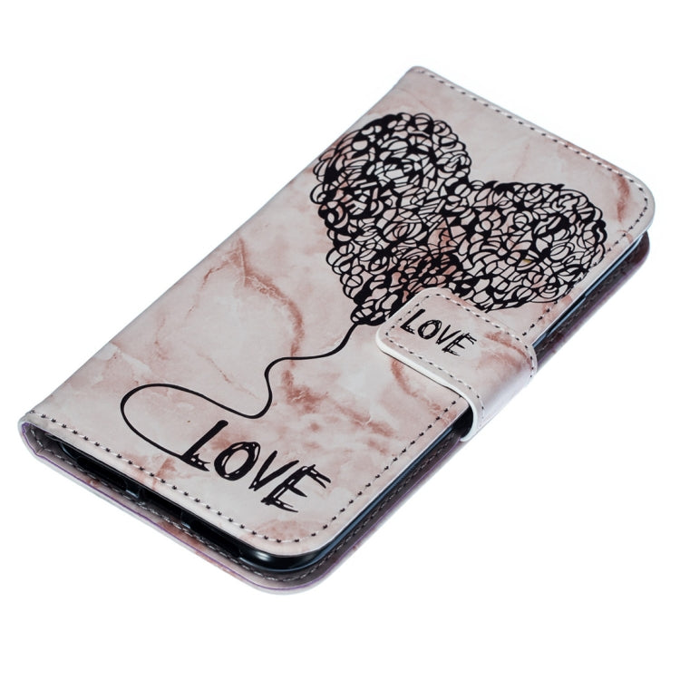 For iPhone X / XS Heart + Marble Pattern Horizontal Flip Leather Case with Holder & Card Slots & Wallet & Lanyard
