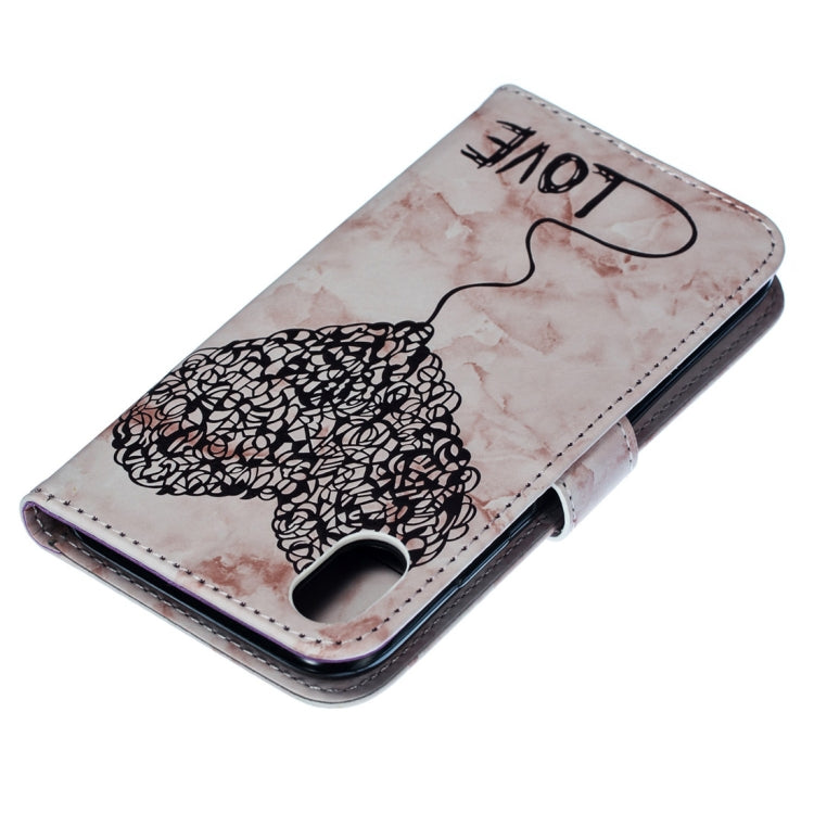 For iPhone X / XS Heart + Marble Pattern Horizontal Flip Leather Case with Holder & Card Slots & Wallet & Lanyard