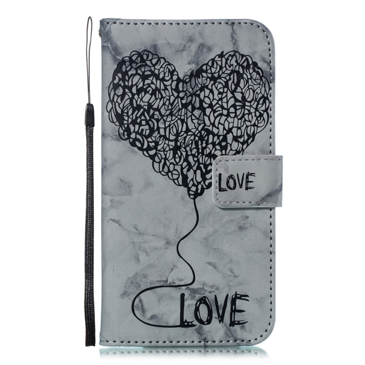For iPhone X / XS Heart + Marble Pattern Horizontal Flip Leather Case with Holder & Card Slots & Wallet & Lanyard
