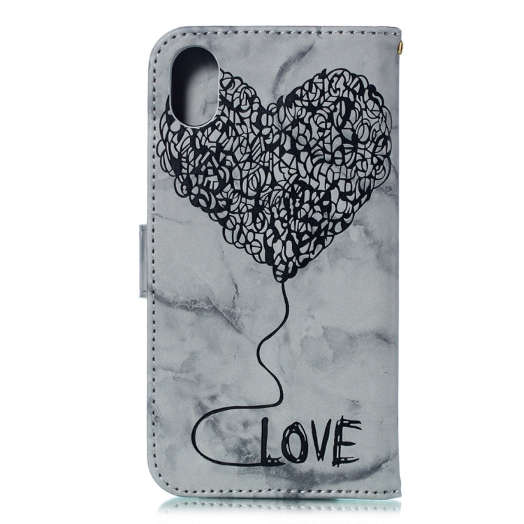 For iPhone X / XS Heart + Marble Pattern Horizontal Flip Leather Case with Holder & Card Slots & Wallet & Lanyard
