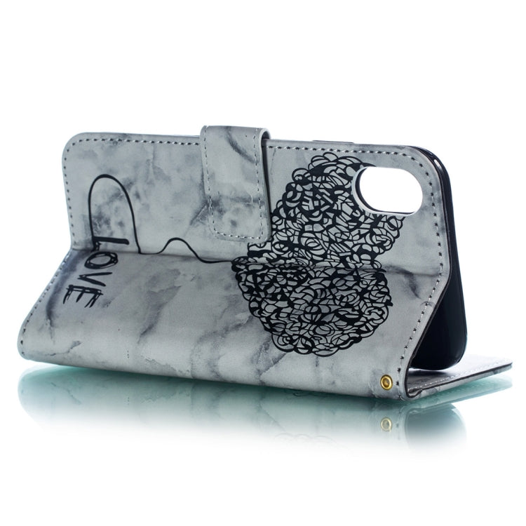 For iPhone X / XS Heart + Marble Pattern Horizontal Flip Leather Case with Holder & Card Slots & Wallet & Lanyard