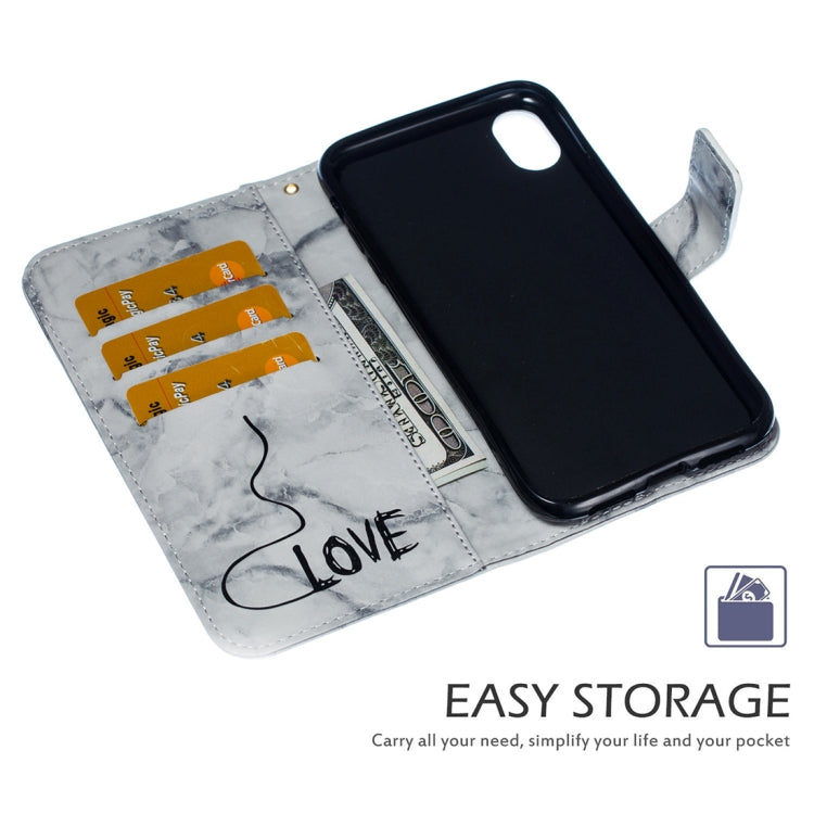 For iPhone X / XS Heart + Marble Pattern Horizontal Flip Leather Case with Holder & Card Slots & Wallet & Lanyard
