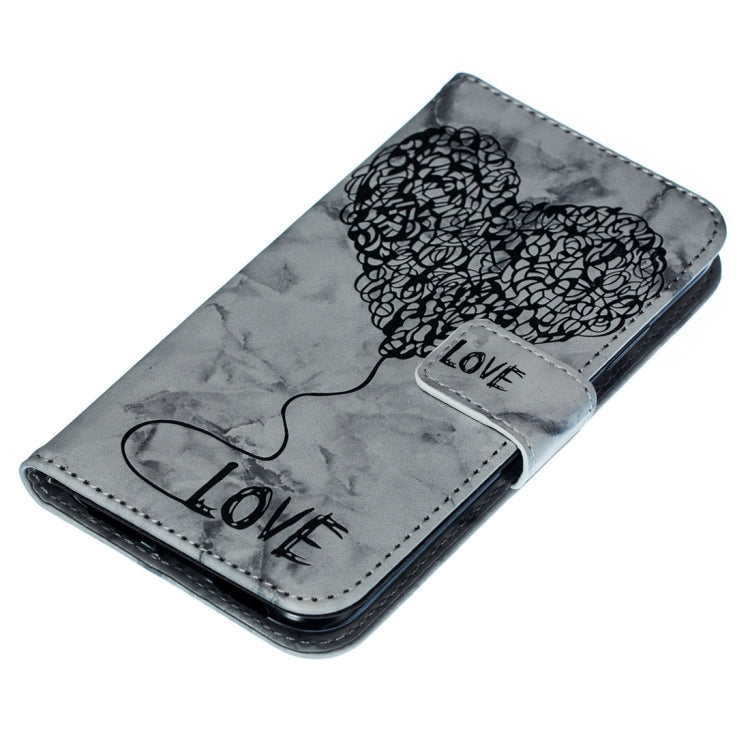 For iPhone X / XS Heart + Marble Pattern Horizontal Flip Leather Case with Holder & Card Slots & Wallet & Lanyard