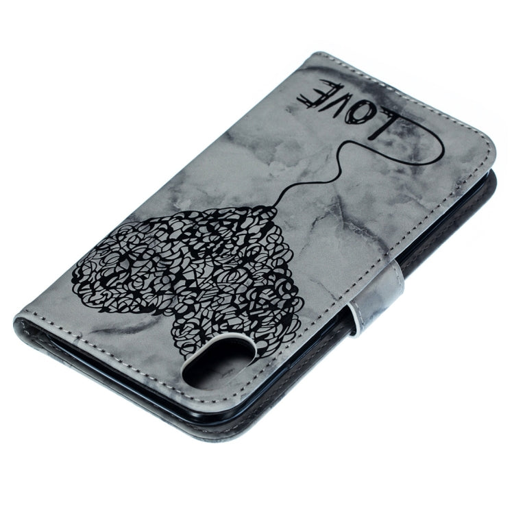 For iPhone X / XS Heart + Marble Pattern Horizontal Flip Leather Case with Holder & Card Slots & Wallet & Lanyard
